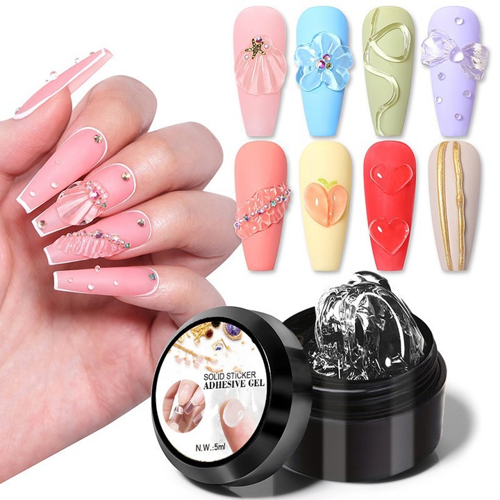 Gel solid profesional pentru unghii, inodor, cu uscare rapida, rezistent la apa, potrivit pentru unghii false, extensii de unghii si nail art. 5 ml