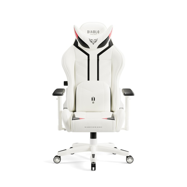 Scaun gaming DIABLO CHAIRS X-Ray 2.0 King Size, ergonomic, piele ecologica HDS™, suport lombar ProSpine, cotiere 4D, mecanism Tilttech™, pana la 160 kg, alb-negru