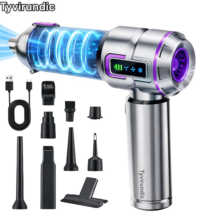 Tyvirundic 16000PA hordozható autós porszívó, ezüst, 120W, 6000mAh
