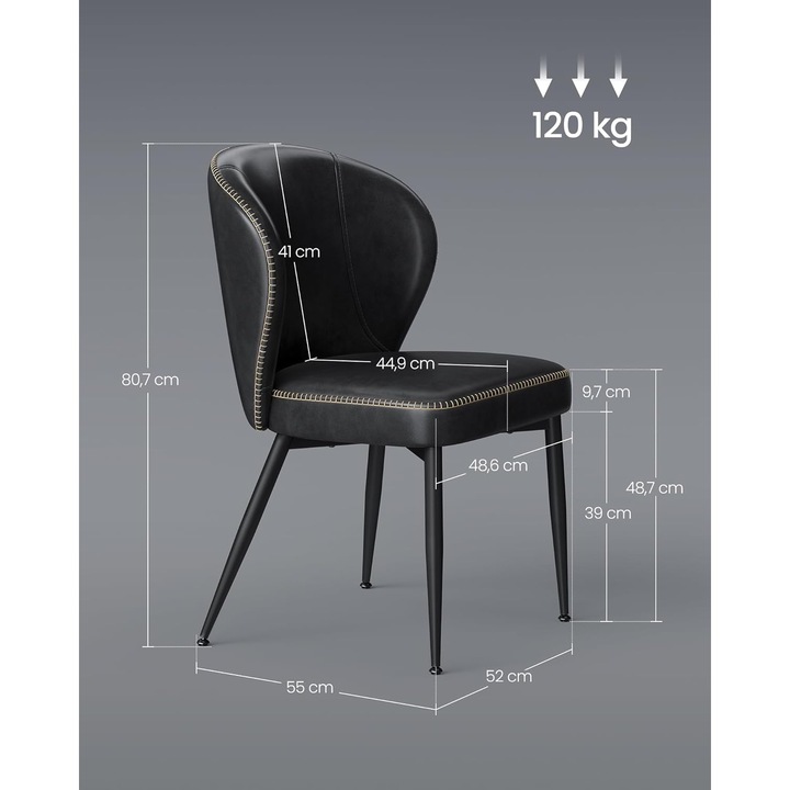 Комплект от 2 трапезни стола EKHO, тапицерия от еко кожа с шевове, 52x55x79 см, черен