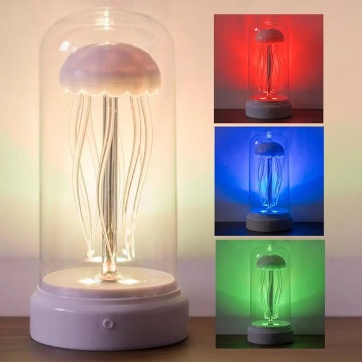 LED Medúza Éjjeli Lámpa Fehér Színű Fénnyel Asztali Kupola 10x20cm