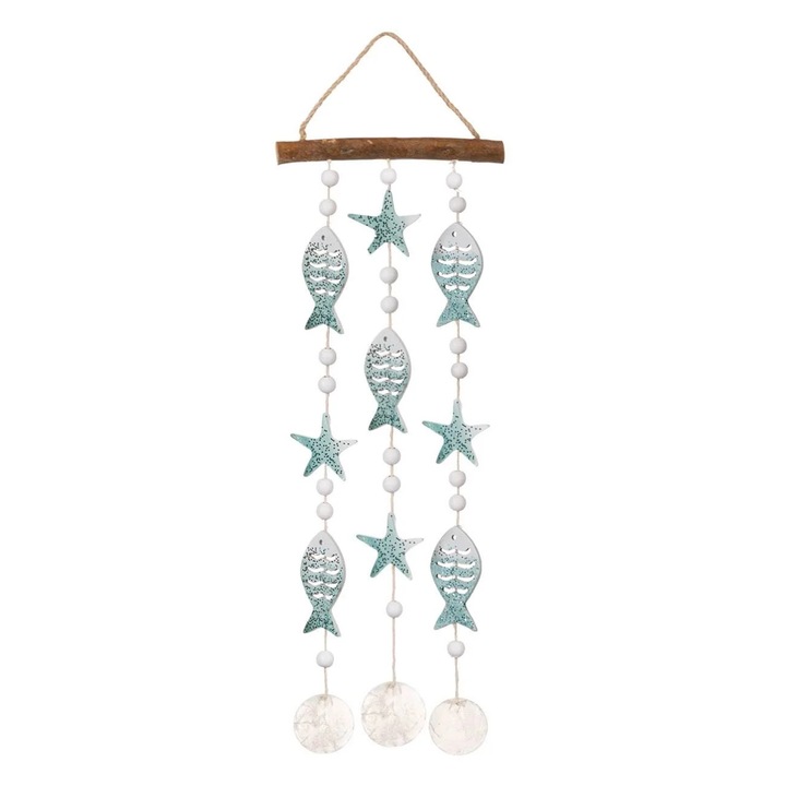 Clopotei de Vant Pesti cu Stea Bleu Glitter 48cm