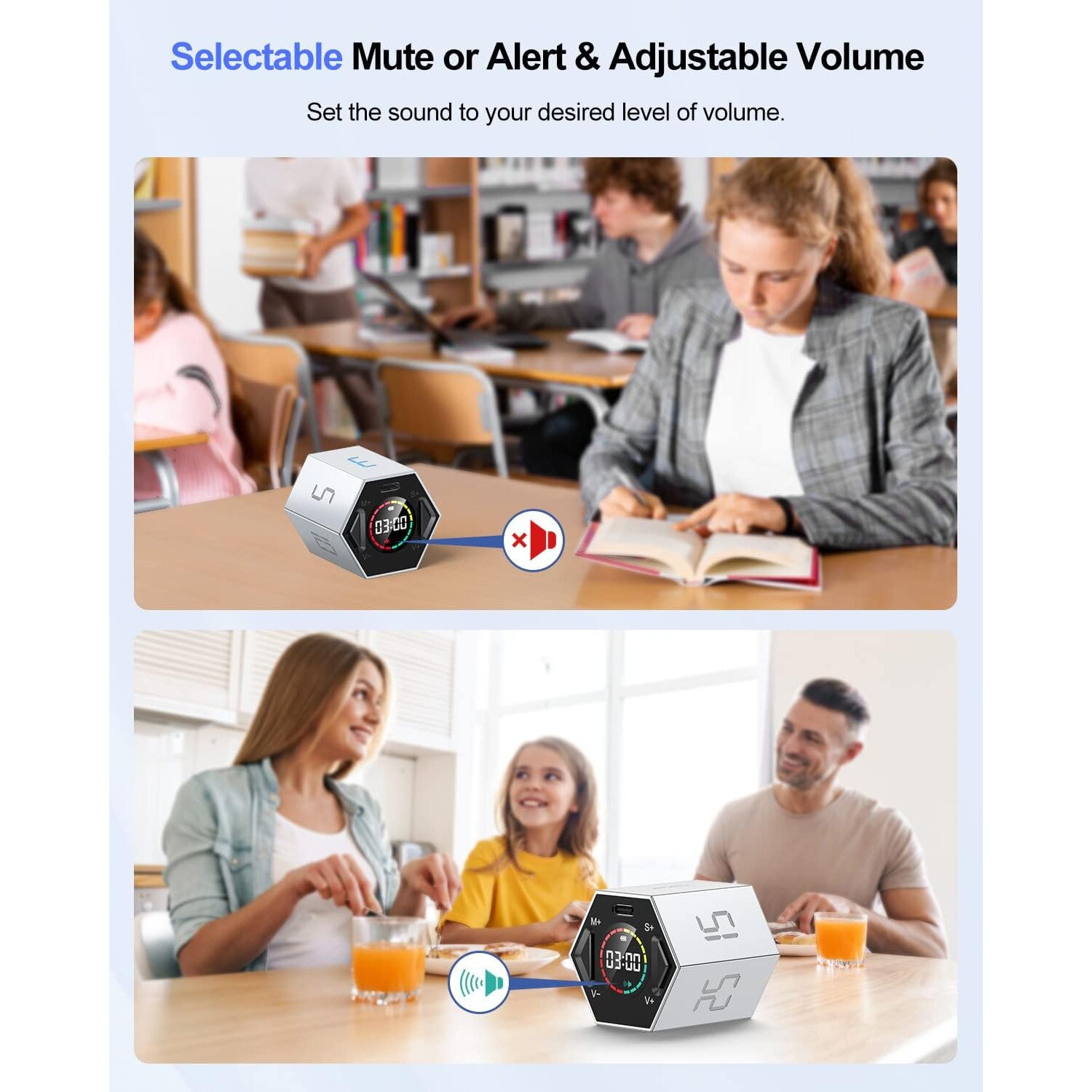 Ceas Timer Ceas Timer Digital Ticktime, Gri, Magnetic, Reincarcabil USB-C, 6 ...