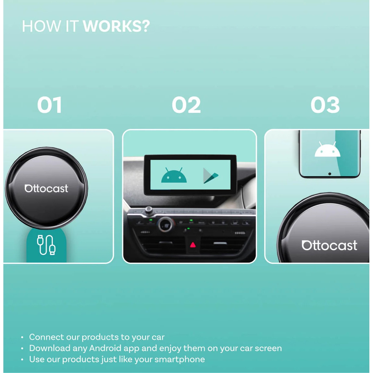 Adaptor wireless auto Ottocast OttoAibox P3 Pro CarPlay Android