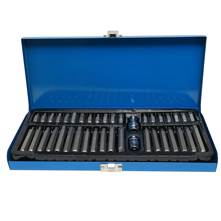 Trusa profesionala biti imbus torx spline 41 piese, adaptoare 3/8 si 1/2, otel CR-V, set complet mecanica auto si bricolaj