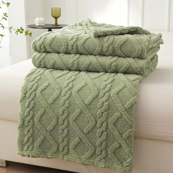 Patura din fleece, patura confortabila pentru pat, patura calda din flanel pentru canapea, pentru toate anotimpurile (verde, 200 * 230CM)