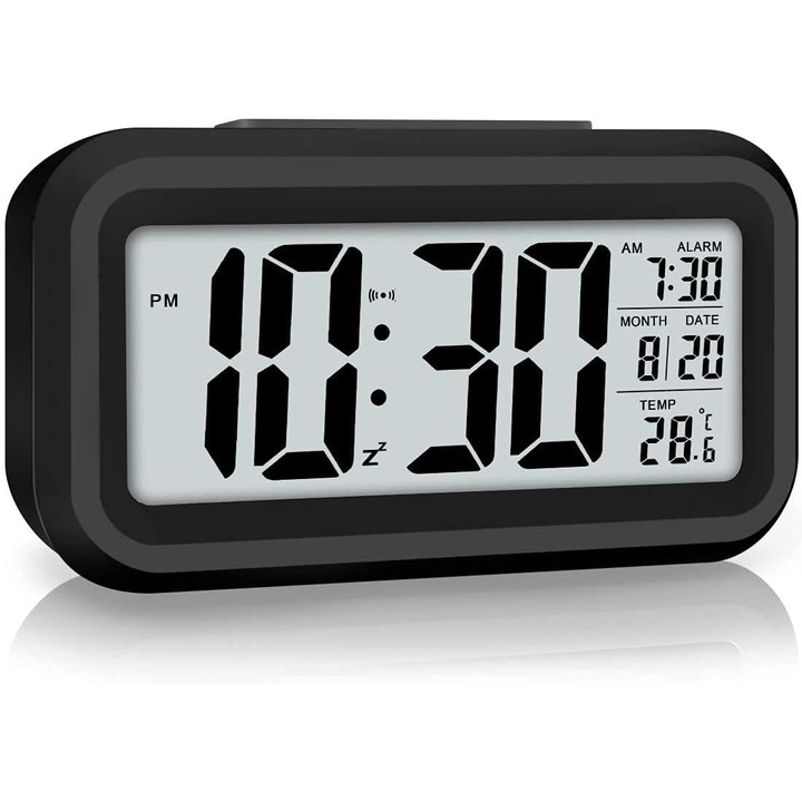 HERUSI digitális ébresztőóra, ABS anyag, éjszakai fény, AAA elemek