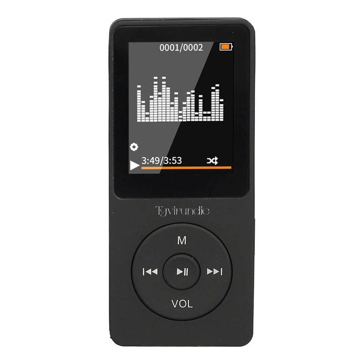 Мини MP3 плейър, Tyvirundic, 1.8-инчов екран, 64GB вътрешна памет, поддържа SD карта до 128GB, Bluetooth, FM радио, четец на електронни книги, диктофон, черен