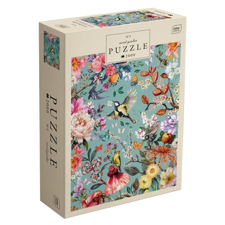 INTERDRUK Secret Garden 1 puzzle, részletes virágillusztráció, strapabíró karton darabok, Többszínű, 2000 darab