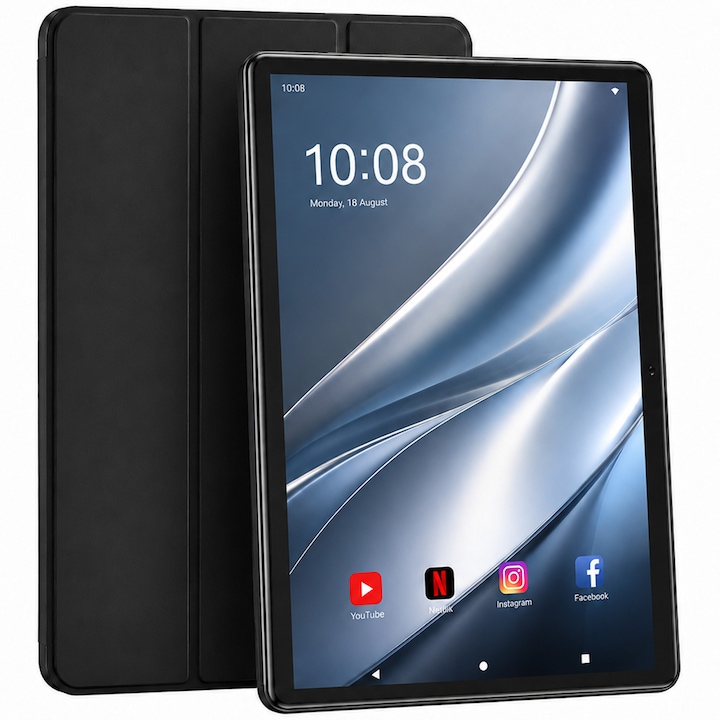 Tableta LULUGTI, ecran IPS HD de 10.1 inch, procesor octa-core, 8GB+128GB (suporta extindere pana la 2TB), baterie de 6000mAh, WiFi 5G, camere duale, negru