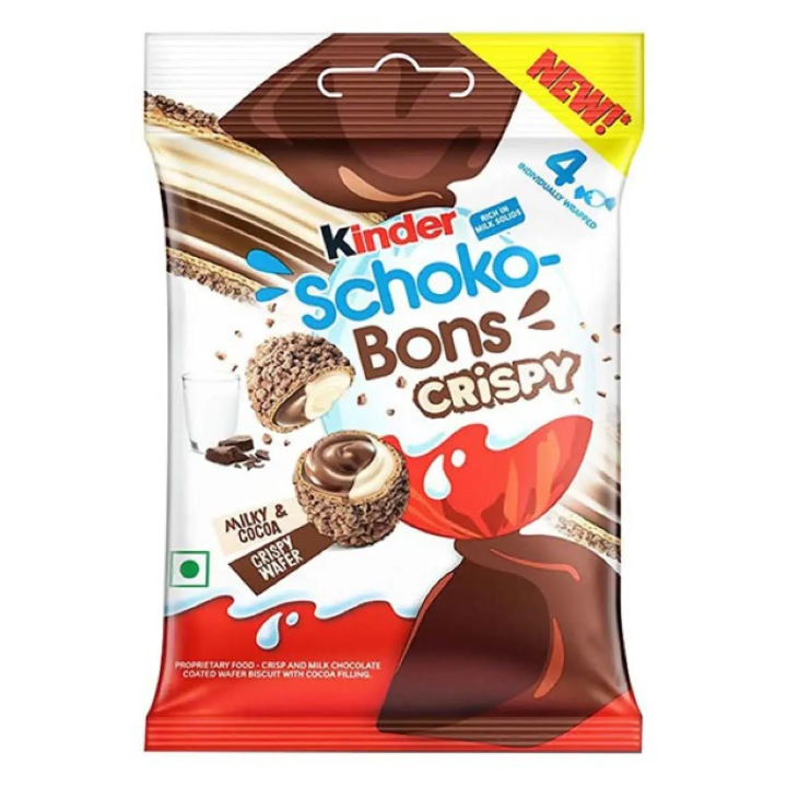Bomboane Kinder Schoko-Bons Crispy, ciocolata cu miez crocant, 4 bomboane, 22.4 g