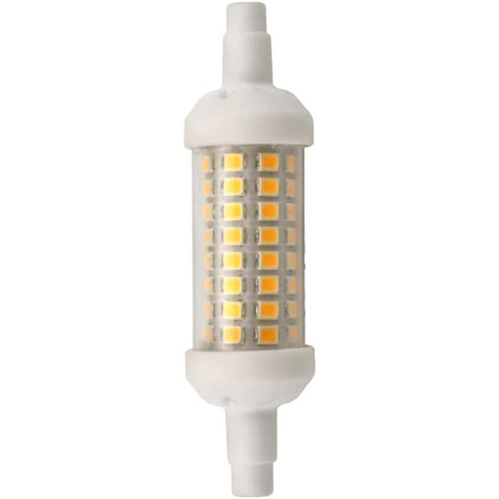 Bec LED R7S 78mm 6W, nem szabályozható fényerejű, kerámia test, SMD 2835, 220V AC, energiatakarékos, halogén izzók helyettesítésére, fehér