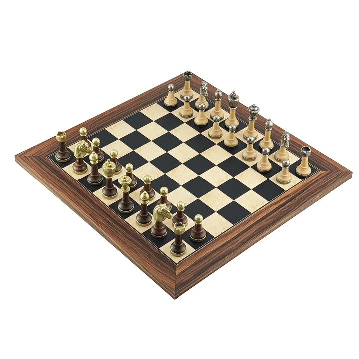 Set sah Italfama Staunton, piese metalice si lemn cu baze captusite cu fetru, tabla Reig Ferrer Santos Rosewood 40x40 cm, maro, 1 set