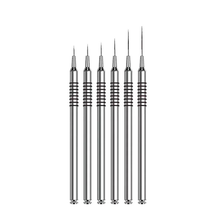 Set pensule nail art, perii subtiri lungi, argintiu