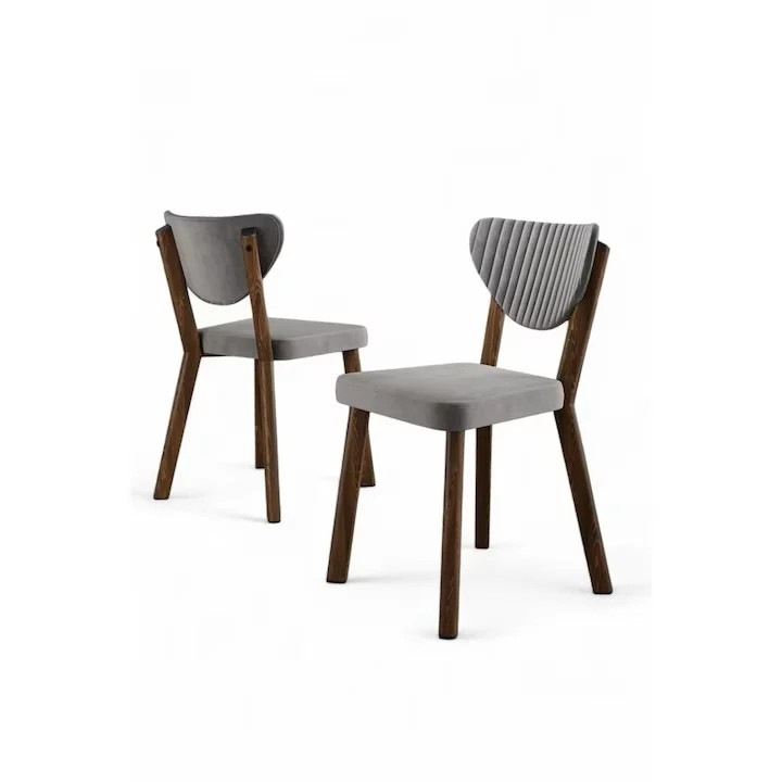 Scaun dining, 45x86x46 cm, cadru metal 100%, spatar placaj, tapiterie catifea, inaltime sezut 48 cm, gri/maro