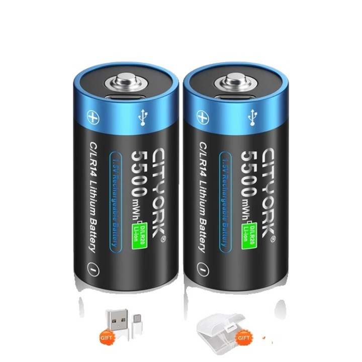 Baterie reincarcabila tip C, 1.5V, cu incarcare USB-C si pana la 1500 cicluri, negru/albastru, 2 buc
