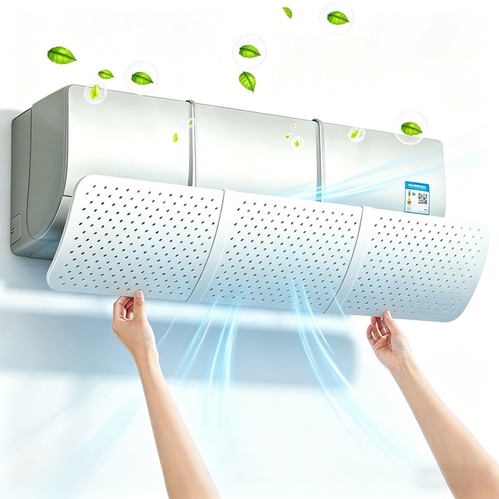 Deflector aer conditionat reglabil, Bedee, PP, universal, Montare pe perete, instalare fara gaurire, sigura si stabila, Pentru Protectie Impotriva Curentului De Aer Rece Sau Cald, pentru biroul de acasa, Alb