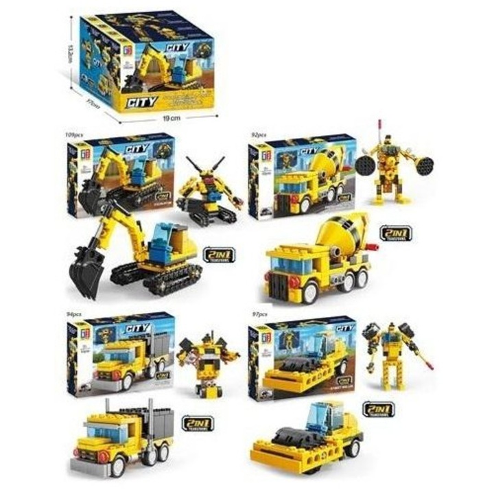 Set constructie Merkpol CITY Transformare 2 in 1, transformabil, cu figurina, pentru copii peste 3 ani, Multicolor