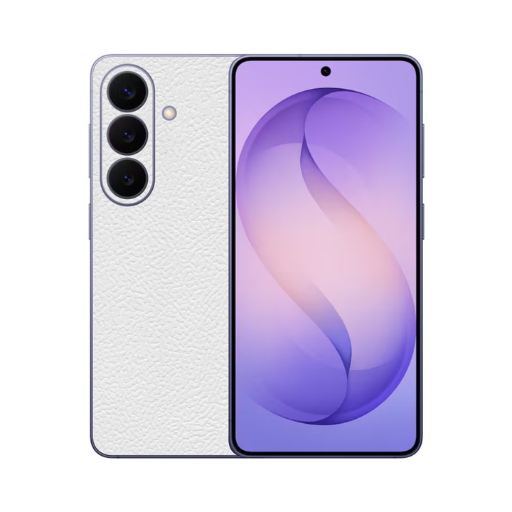 Folie iSkinz pentru Samsung Galaxy S26 - Piele Alba, Split Cut, Skin Adeziv Cover, Protectie pentru Carcasa Spate si Laterale