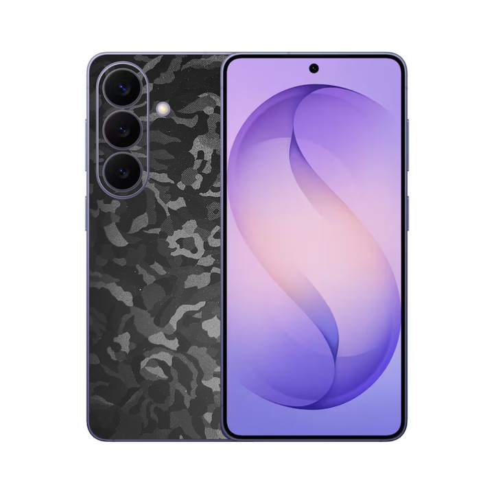 Folie iSkinz pentru Samsung Galaxy S26 - Camo Negru Black Shadow, Split Cut, Skin Adeziv Cover, Protectie pentru Carcasa Spate si Laterale