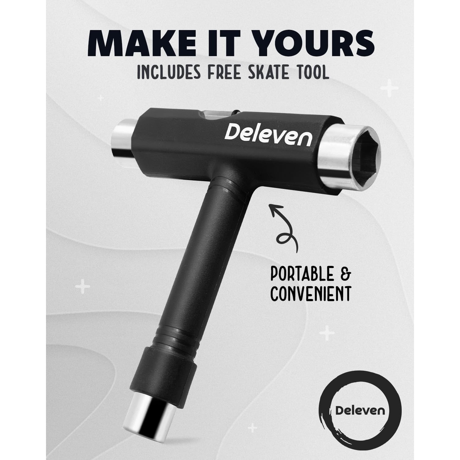 Deleven Skateboard 56 Cm – Roues LED Sans Pile – Roulements ABEC 7 – T-Tool Inclus – Pour Enfants, Ados, Adultes – Débutants