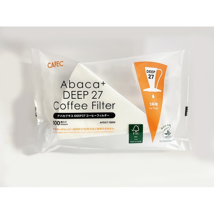 Filtre de hartie pentru cafea Cafec Abaca+ Deep27, flux rapid, pentru dripper Deep27 (1 ceasca), Alb, 100 bucati
