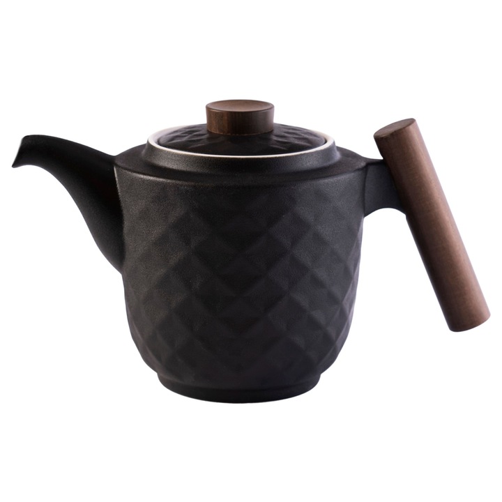 Zöld érintésű porcelán kancsó 1,2L fekete fa fogantyú 15cm