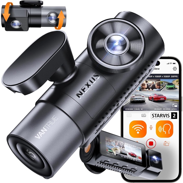 VANTRUE N5 4CH 2.7K + 1080P x3 autós kamera, STARVIS 2 HDR, 360°, WiFi 5.8GHz, GPS, éjjellátó IR, 24 órás parkolási mód, hangvezérlés, max. 1TB