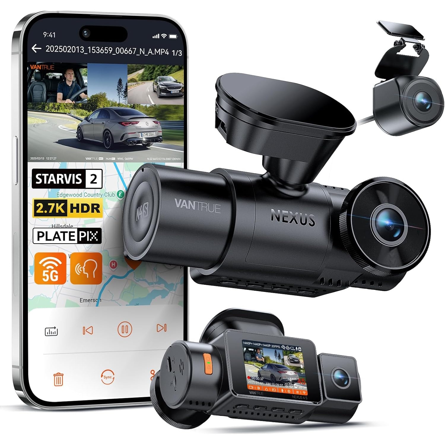 Camera auto VanTrue N2S Dual, Dual-Channel, 4K, Dual 1440P, GPS