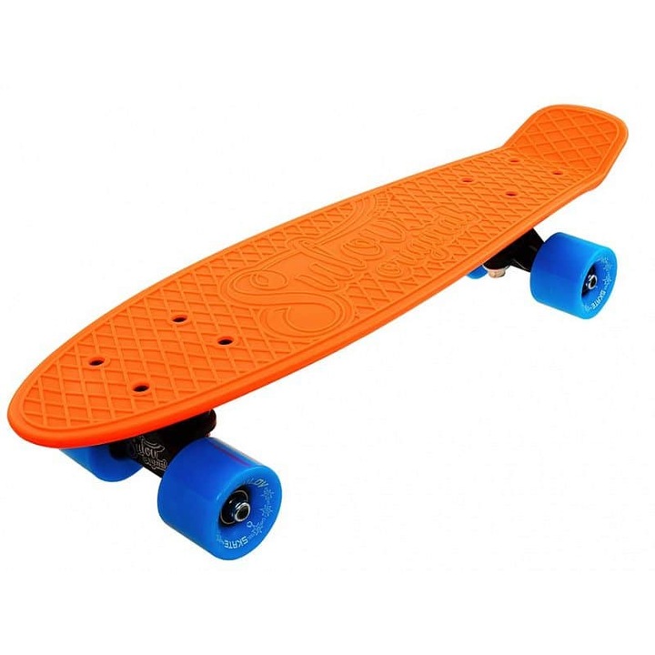 Sulov®, Penny board PP műanyagból, csúszásmentes felülettel, PU 85A 60x45 mm kerekekkel, ABEC 7 csapágyakkal, Neon Speedway, narancssárga/kék, 22 inch