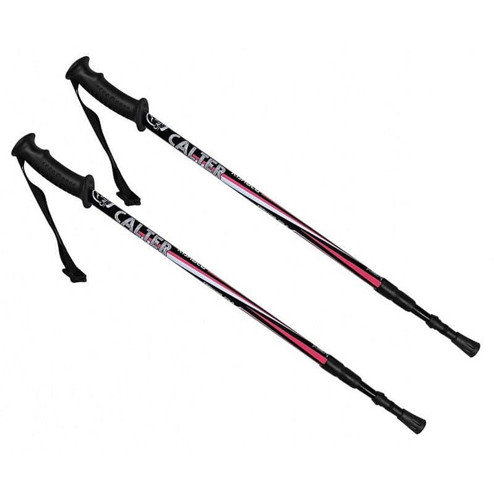 Calter, Bete túrabot alumíniumból, teleszkópos 3 szegmens, állítható Antishock, anatómiai PVC markolat neoprénnel, KOHALA, fekete/rózsaszín, 65/110-135 cm