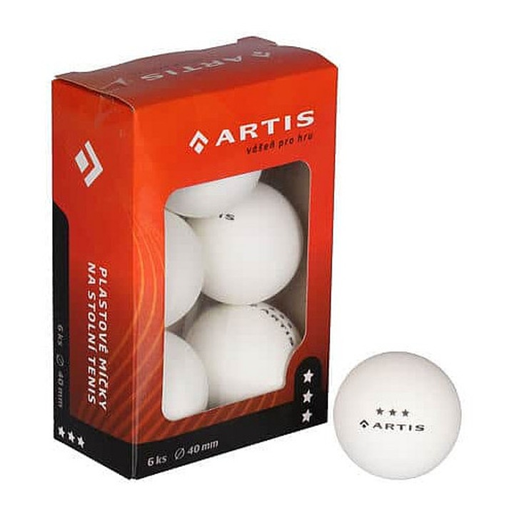 Artis 3* asztalitenisz labda, ABS, 3 csillagos, haladó játékosoknak, 40 mm, fehér, 6 db