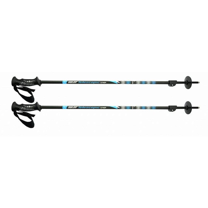 Sulov®, Teleszkópos síbotok 6061 alumínium Smart Clip-pel, puha PVC markolattal és állítható neoprén szíjjal Telescopic Senior, Kék, 100-145 cm
