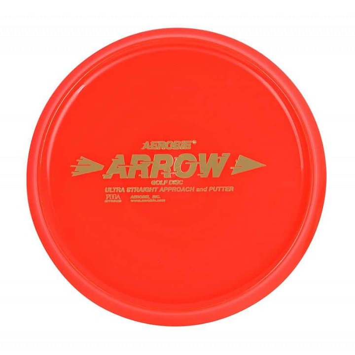 Aerobie Arrow modellű műanyag disc golf korong, spoiler peremmel, ultra egyenes repüléssel, PDGA tanúsítvánnyal, piros, 164-166 g