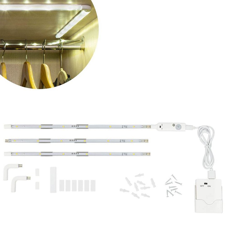Безжична LED лента Platinium MY-84053 с детектор за движение, захранване с 4x AAA батерии, 3 x 90 см, Неутрално бяло