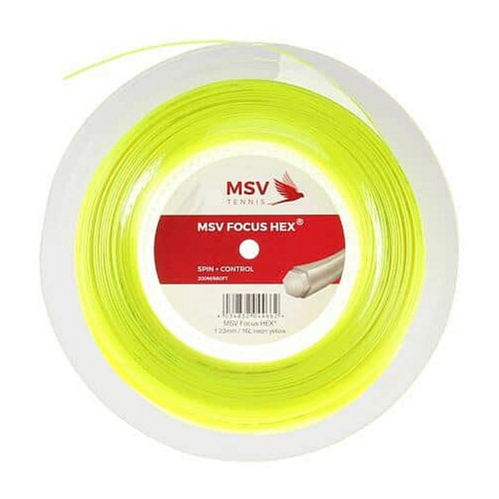 MSV, monofil kopoli tenisz húr hatszögletű profillal Focus HEX, neon sárga, 1,18 mm, 200 m