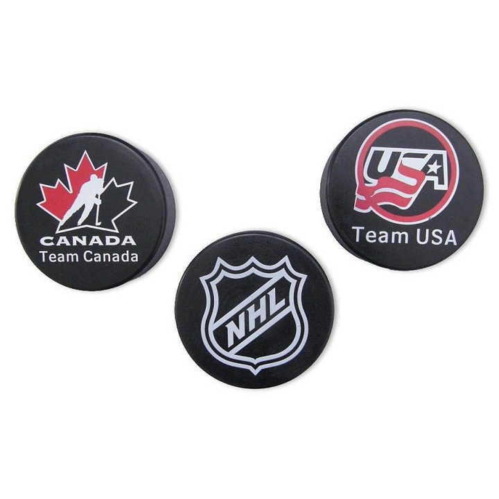 Sedco, Senior gumi jégkorong korong, hivatalos méret 7,5 x 2,2 cm, NHL/Team Canada/USA logó nyomattal, fekete