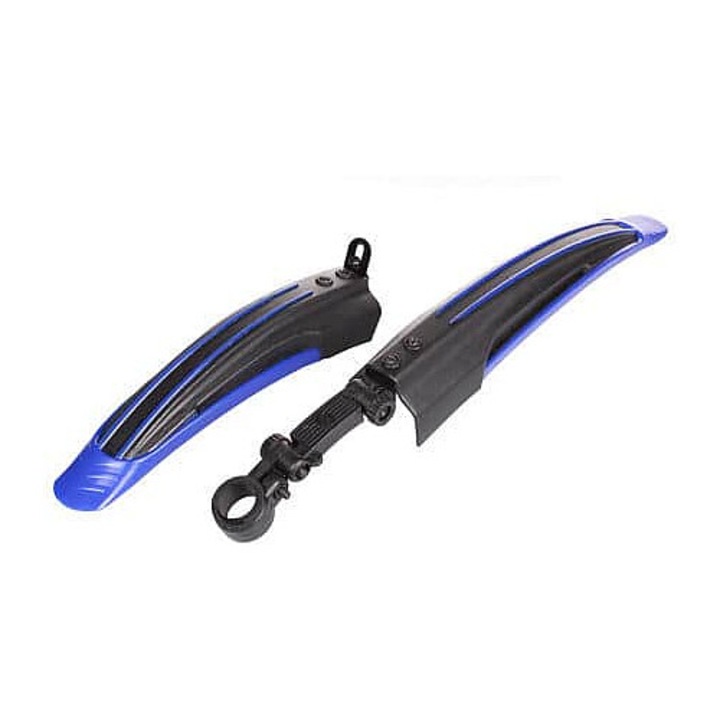 Aparatoare noroi pentru bicicleta Merco Shield 2.0, aripi din plastic rezistent, montaj rapid, compatibile cu prindere 32 mm, albastru, set 2 buc., spate 54x8 cm, fata 30x8 cm