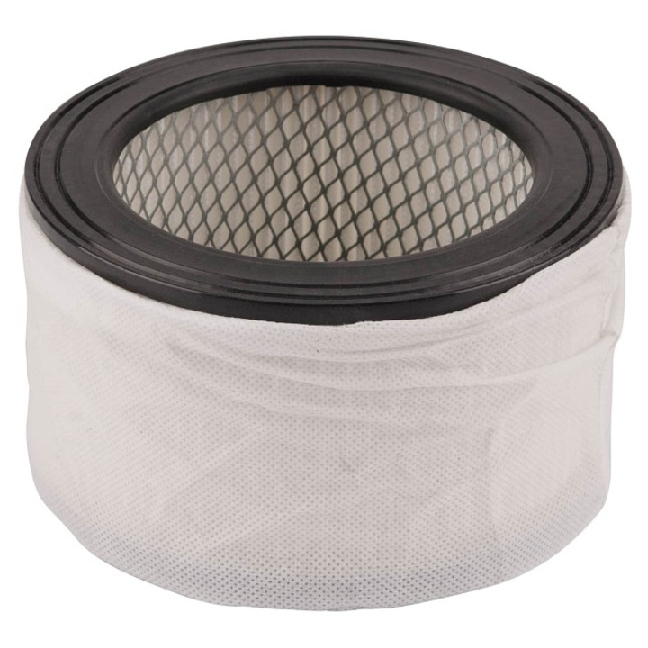 HEPA szűrő EXTOL CRAFT, porszívókhoz, finom HEPA szűrés, hengeres elem gumikerettel, fekete/fehér, 1 db