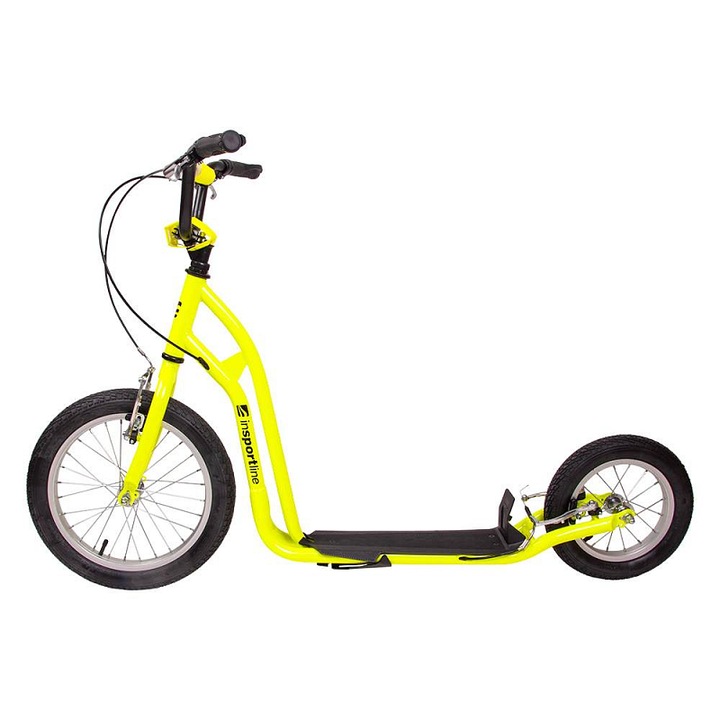 Insportline Milester roller, 16/12-es pneumatikus kerekek, acél váz, első/hátsó V-fékek, állítható kormány 90-97 cm, lime, 100 kg
