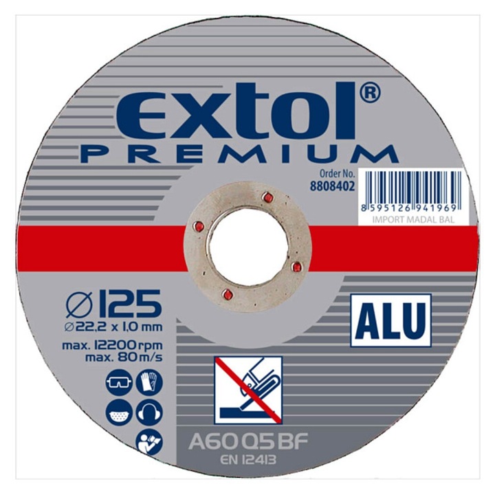 Extol Premium A60Q5 BF vágókorong / csiszolókorong, alumíniumhoz, O125 x 1,0 x 22,2 mm, szürke, 1 db