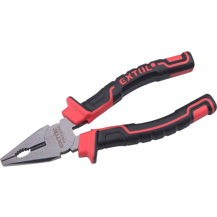 EXTOL PREMIUM kombinált fogó/univerzális fogó, masszív ergonomikus markolat, edzett pofák, fekete/piros, 160 mm