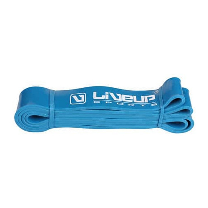 Banda de rezistenta LiveUp 208 cm, latime 4,5 cm, rezistenta 23–57 kg (Heavy), albastru