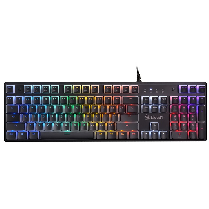 Gamer mechanikus billentyűzet, A4TECH Bloody S520N, USB, RGB, BLMS Red Plus, RGB, US, Fekete