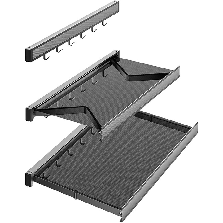 Suport de uscare pliabil pentru haine montat pe perete, structura din aluminiu, 6 cârlige, 44x4, 7x2, 2cm