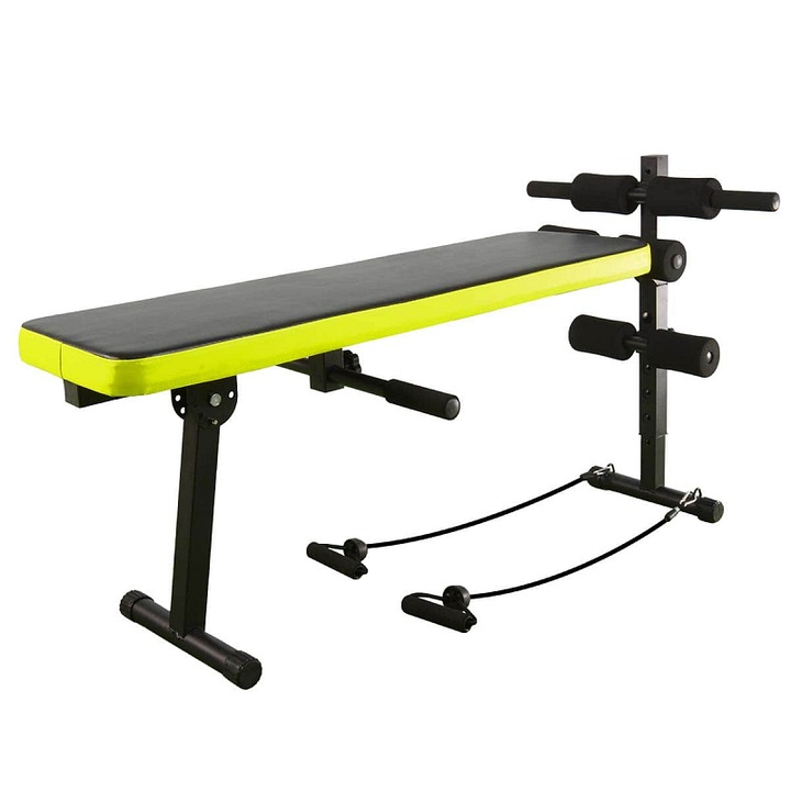 Lifefit edzőpad/fitneszpad, multifunkcionális, 5 pozícióban állítható, expanderrel és habszivacs támasztékokkal, fekete/sárga, max. 110 kg