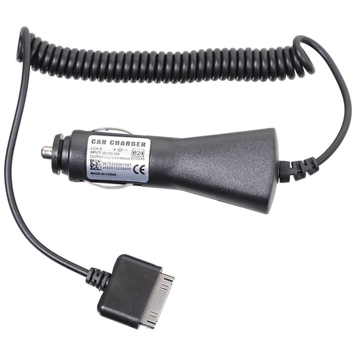 Incarcator auto Compass pentru iPhone 4, 12-24V automat, conector 30-pin, cablu cca 130 cm, Negru