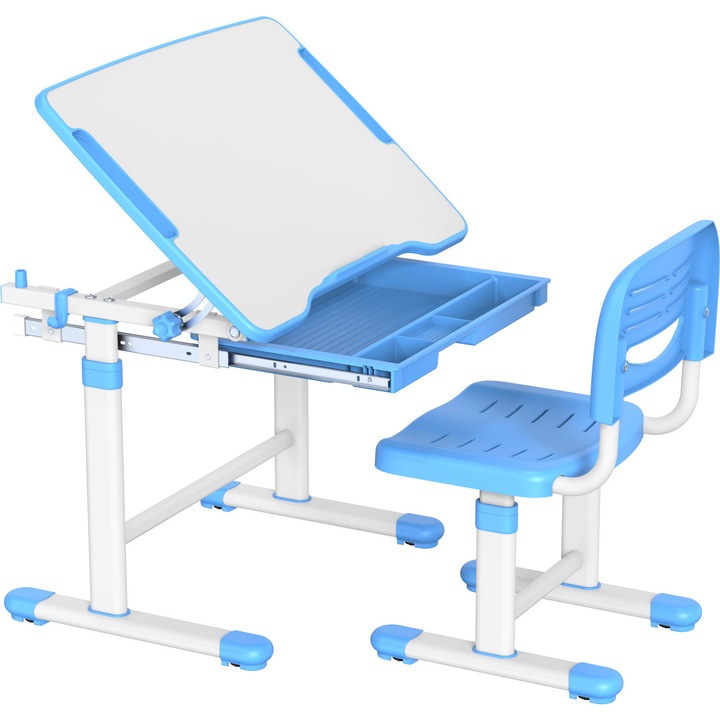 Комплект бюро и стол за деца Mozos DC-SET синьо-бял регулируем 66x47x54-76см
