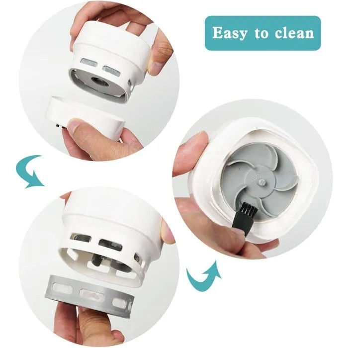 Aspirator portabil mini USB, alb, 8x8x6.5cm, 140g, 90 min autonomie