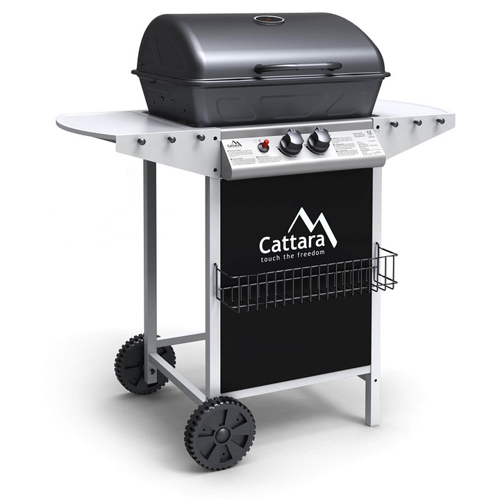 Gratar pe gaz Cattara Party Point, mobil, 5.5 kW, negru-argintiu, 98x51x102 cm